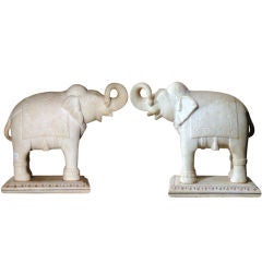 A Pair of White Marble Elephants