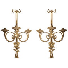 Pair of Brass Hunting Horn Sconce