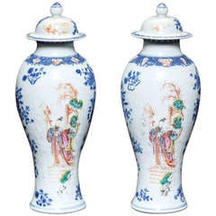 Pair of Early 19th c. Porcelain Lidded Vases