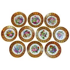 Antique Set of 10 Hand-painted Floral Plates
