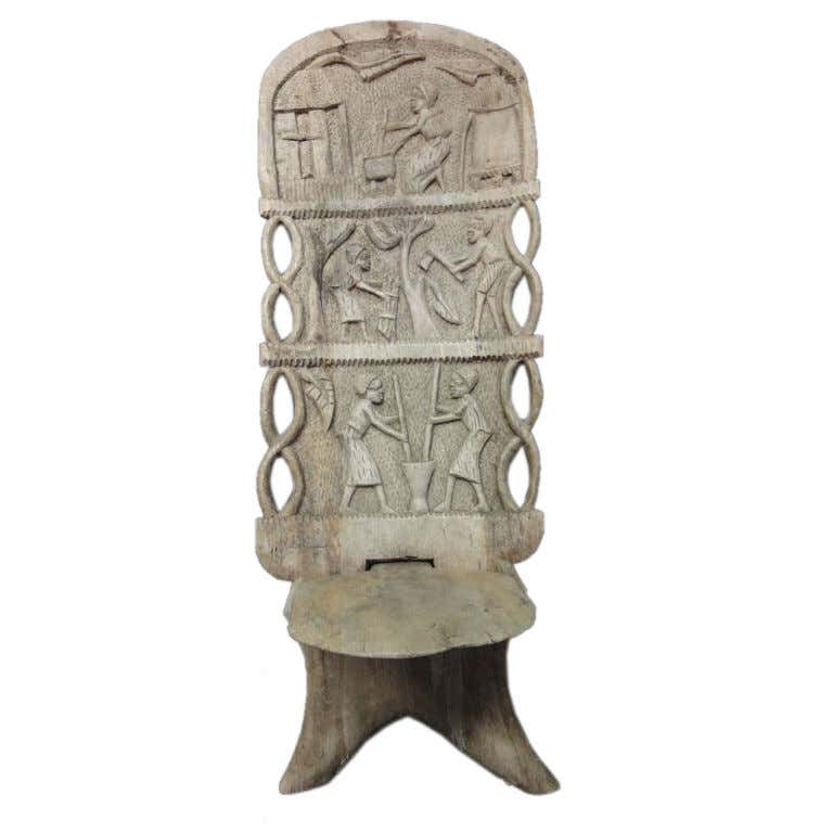 Wooden African Tribal Chair For Sale at 1stDibs | african chief chair ...