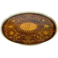 Edwardian Inlaid Oval Tray with Brass Gallery