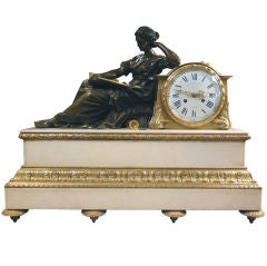 Gilt-Bronze 
White Marble Mantel Clock
