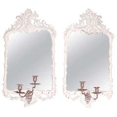 Antique Pair of 19th c. Painted Mirrored Sconce with Silver Candle Arms