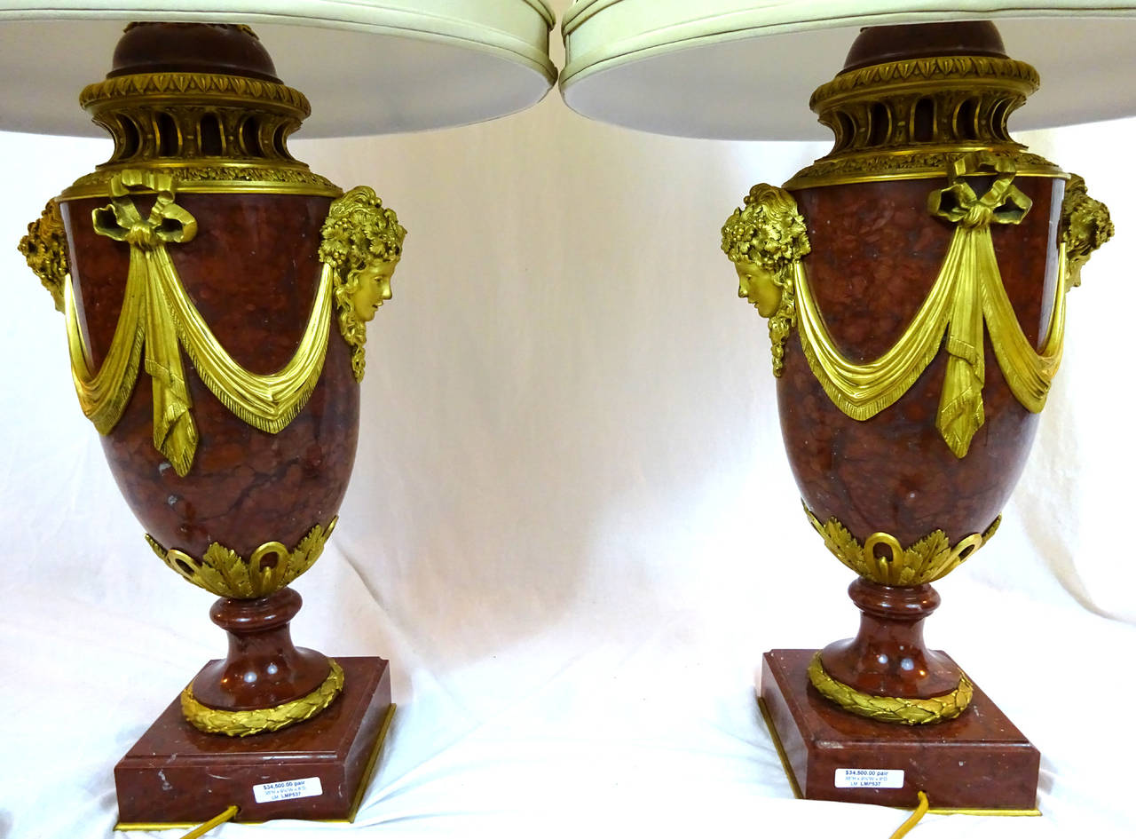 Pair of 19th Century French Marble and Ormolu Lamps For Sale 4