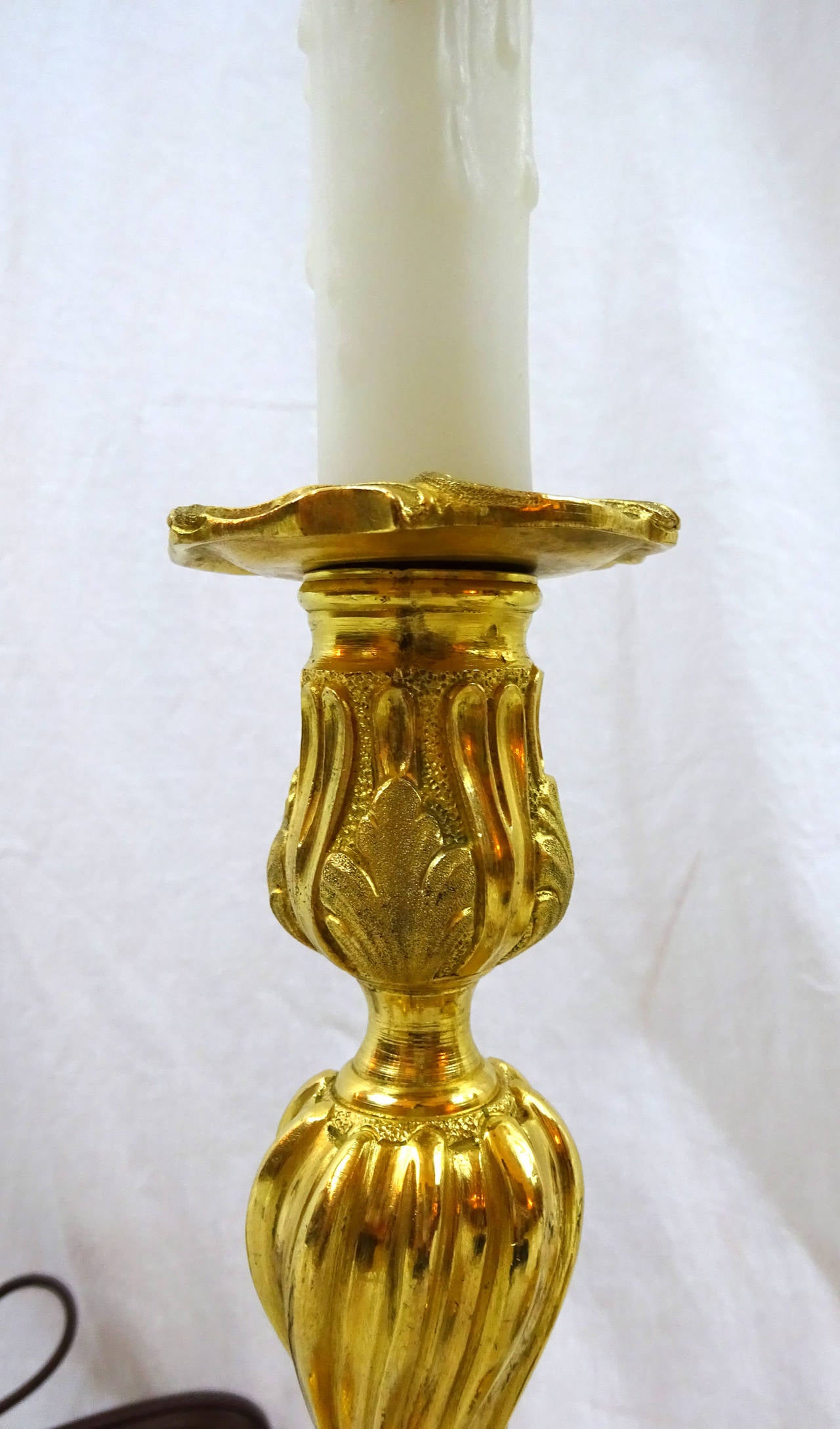 French Pair of 19th Century Bronze Ormolu Candlestick Lamps