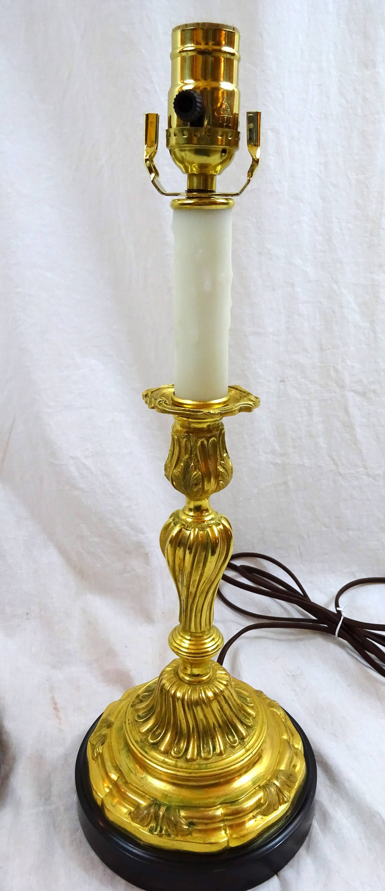 Pair of 19th Century Bronze Ormolu Candlestick Lamps 2