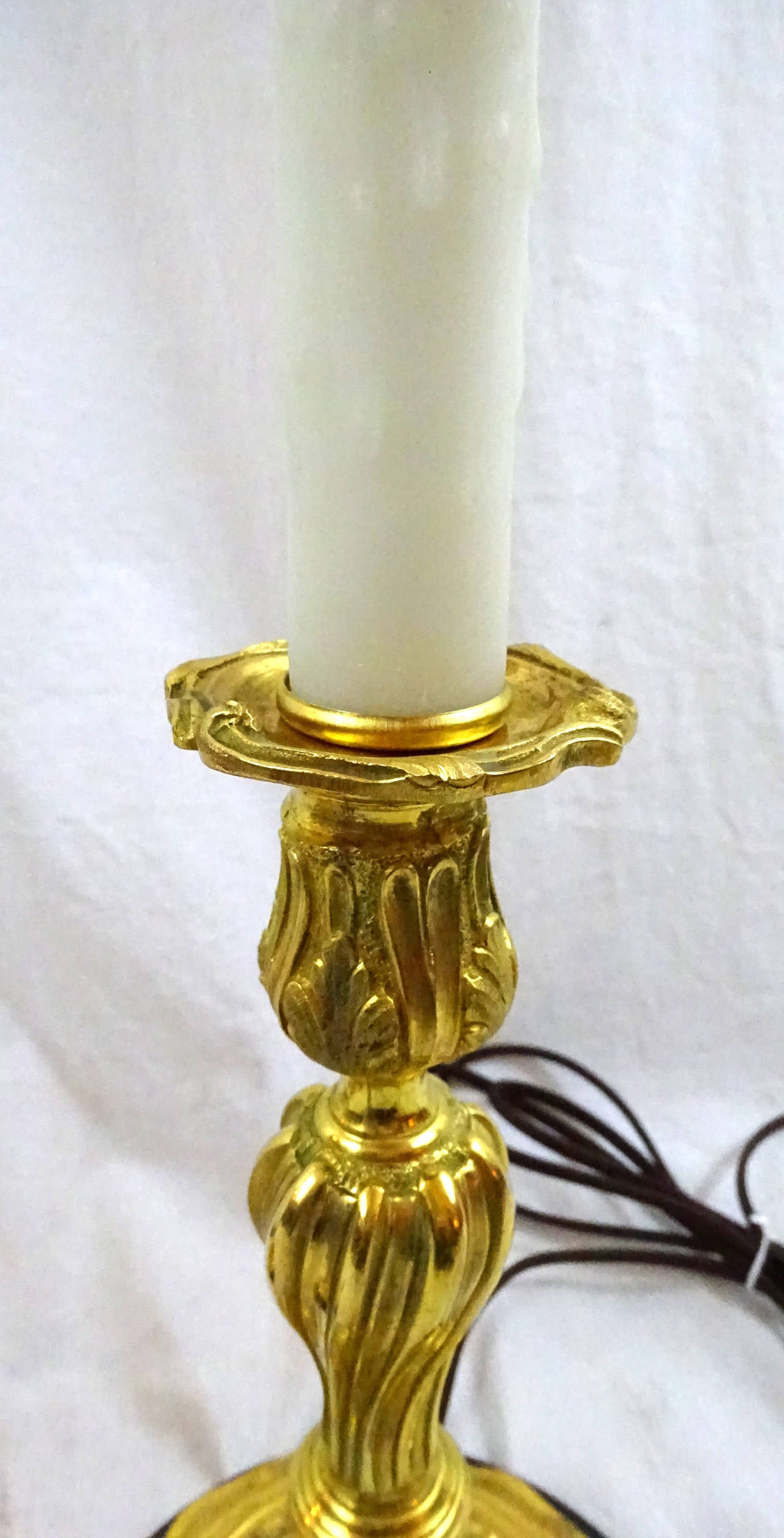 Pair of 19th Century Bronze Ormolu Candlestick Lamps 3