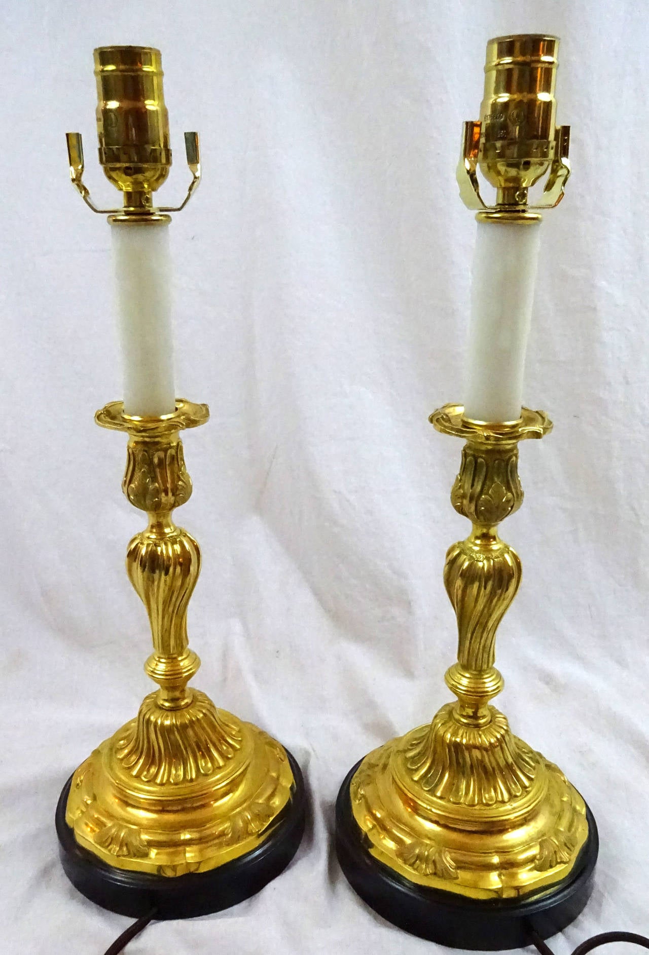 Pair of 19th Century Bronze Ormolu Candlestick Lamps 6