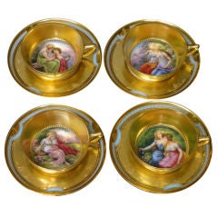 Set of 4 Handpainted Dresden Cups & Saucers