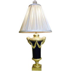 19th c. French Blue Cobalt Lamp with Gilt Bronze Faces