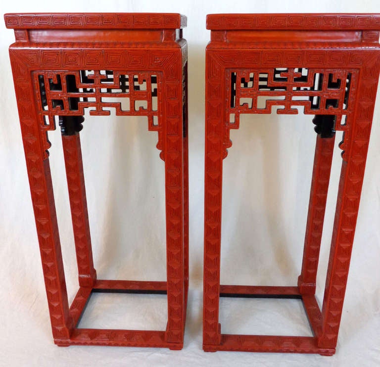 19th c. Pair of Cinnabar Lacquer Censer Stands 3