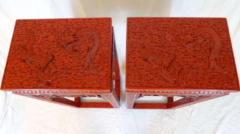 19th c. Pair of Cinnabar Lacquer Censer Stands 4
