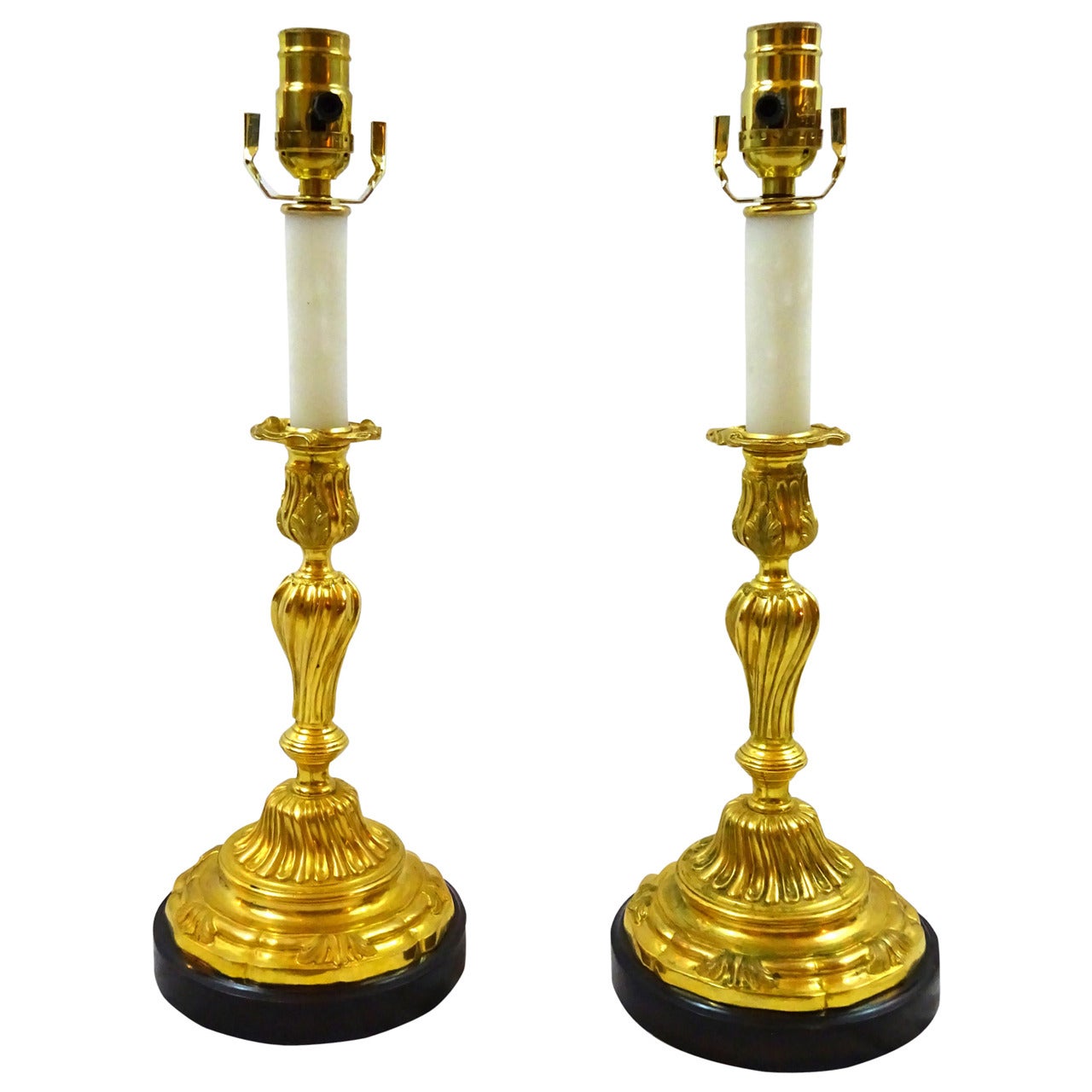 Pair of 19th Century Bronze Ormolu Candlestick Lamps