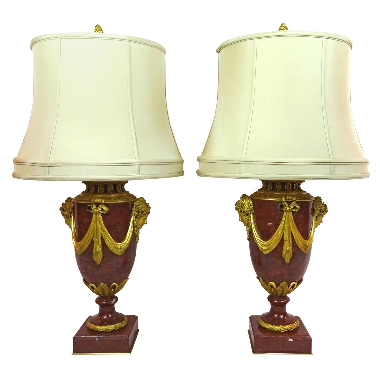 Pair of 19th Century French Marble and Ormolu Lamps For Sale