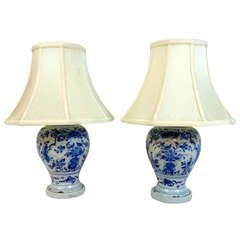 Pair of 18th c. Blue and White Delft Jars Mounted as Lamps