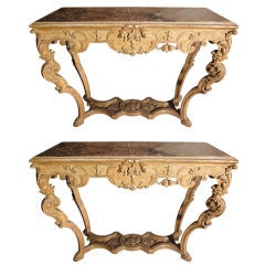 Pair of Louis XIV Style Giltwood Consoles