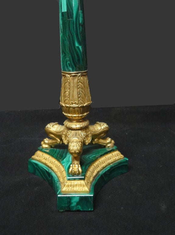 French Pair of 19th Century Bronze & Malachite Candelabras For Sale