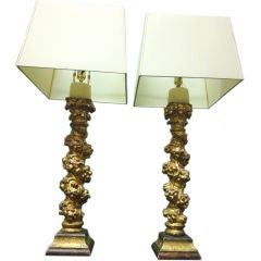 Pair of 19th Century Carved Giltwood Candlestick  Lamps