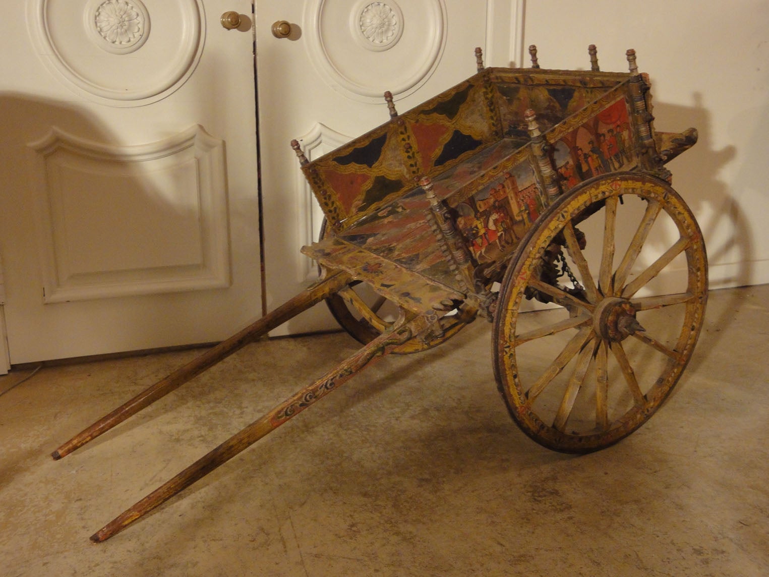 Decorated Sicilian Carved & Painted Donkey Cart