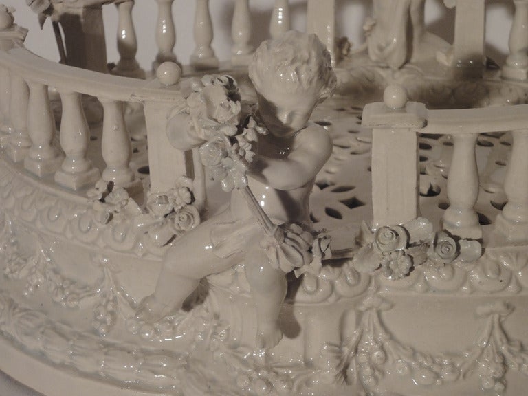 English Porcelain Table Plateau with Putti & Floral Garlands 2