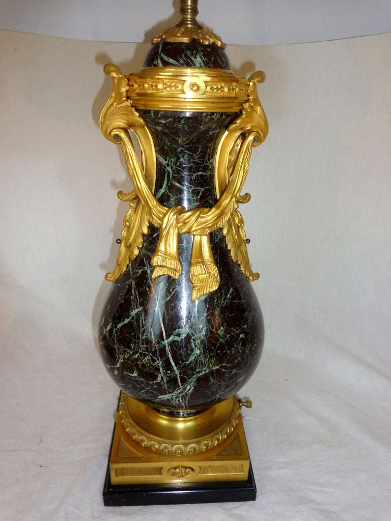 Pair of 19th c. Louis XVI Style Marble and Bronze Doré Lamps For Sale 2