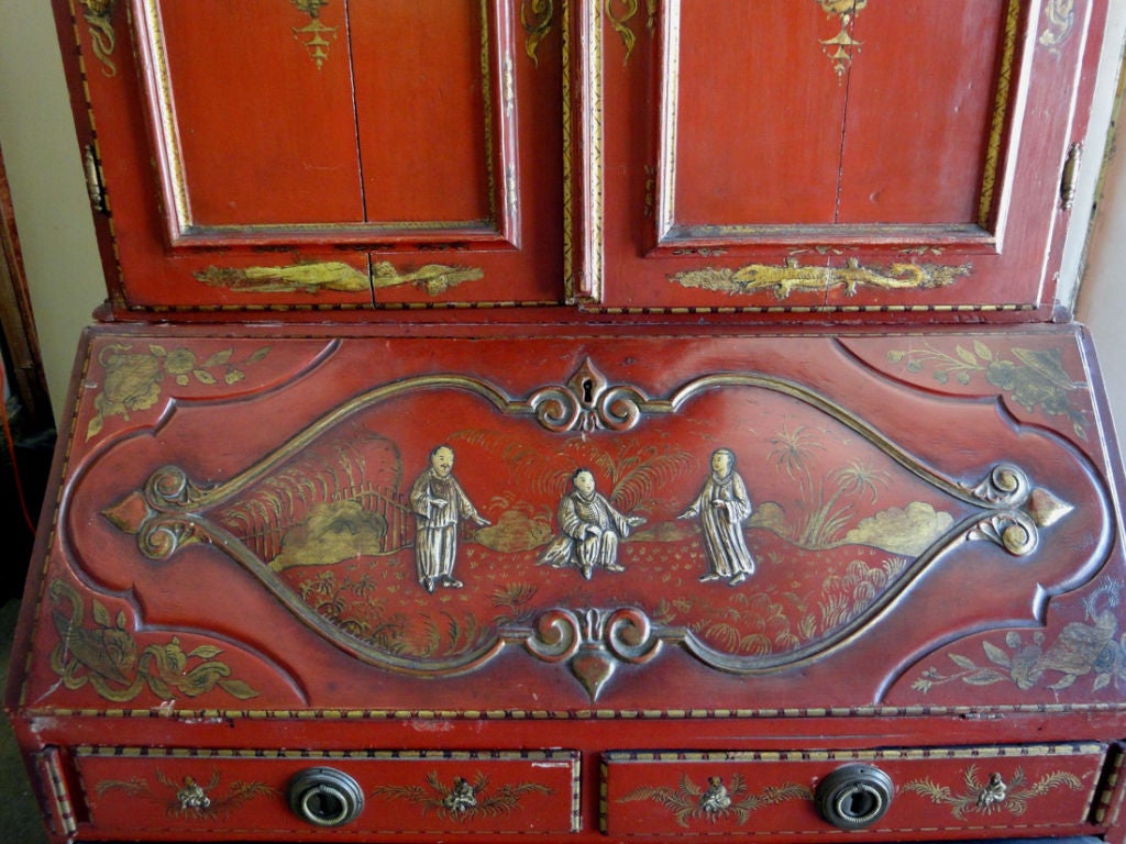 18th Century and Earlier Red 18th Century Portuguese Chinoiserie Secretary