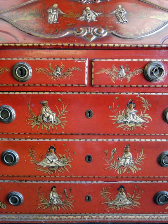 Wood Red 18th Century Portuguese Chinoiserie Secretary