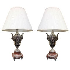 Pair of Silver & Marble Urns as  Lamps