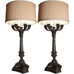 Pair of Large Size Bronze Candelabra Lamps