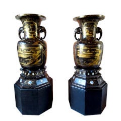 Pair of Large Asian Pottery Urns on Stands