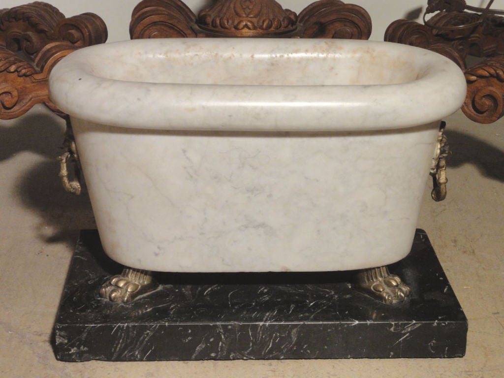 A Pair of White Marble Tubs on Black Marble Bases at 1stdibs