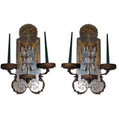 A Pair of  Mirror & Gilt Sconce Attributed to Baguès