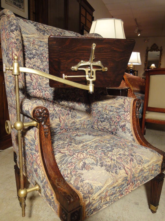 English Sheraton Style Wing Chair with Attached Reading Stand