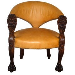 English Tub Chair with Lion's Head Armrests & Feet