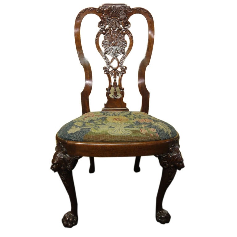 Queen Anne Walnut Side Chair with Needlepoint Seat