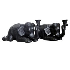 Pair of Asian Elephant Form Cast Bronze Candle Stands