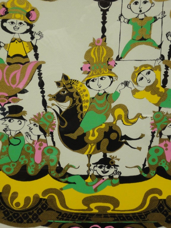 Fanciful 1974 Bjorn Wiinblad Lithograph of a Carousel For Sale 1