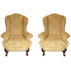Antique A Pair of Over-Scaled English Wing Back Chairs