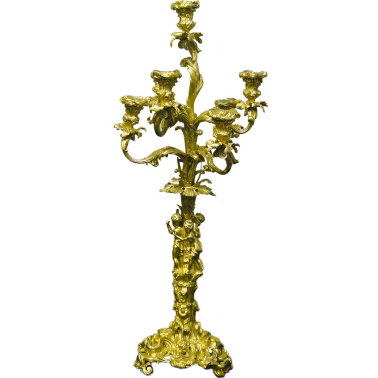 Large Scale Louis XVth Style Bronze Doré Seven Arm Candelabra For Sale