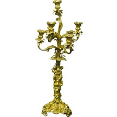 Large Scale Louis XVth Style Bronze Doré Seven Arm Candelabra