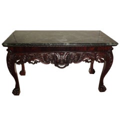 Well Carved Irish Console Table with Green Marble Top