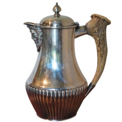 Cross Arrows Silver Plate Coffee Pot with Antler Horn Handle