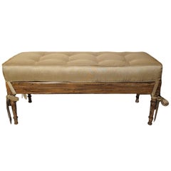 Mid-Century Painted Cane Bench with Tufted Silk Cushion