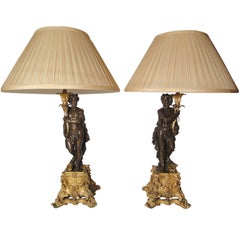 Antique Pair of Handsome Bronze Figures now as Lamps