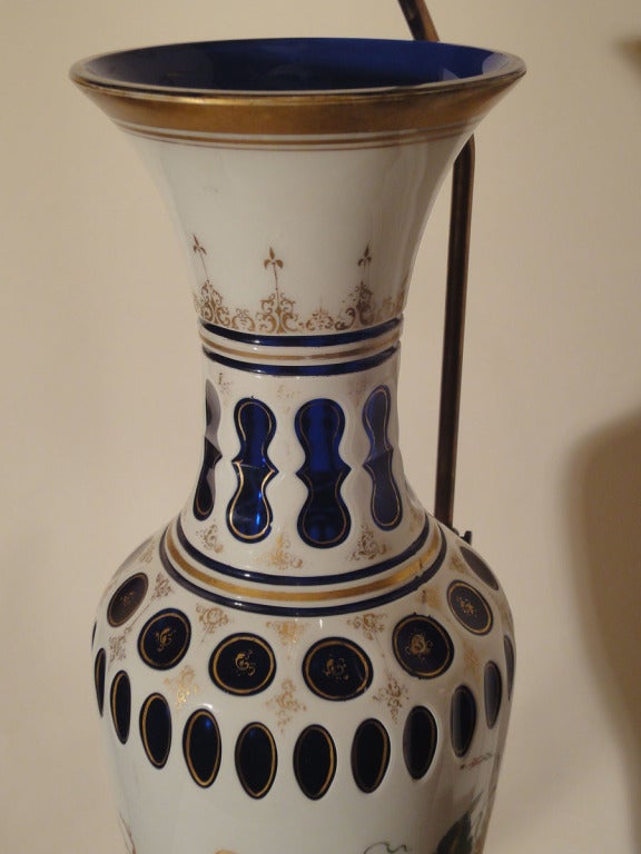 19th Century Hand Painted Double Layered Opaline Vase  Now As Lamp For Sale