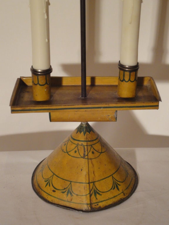 Charming Yellow & Green Tole Candlestick Now As Lamp