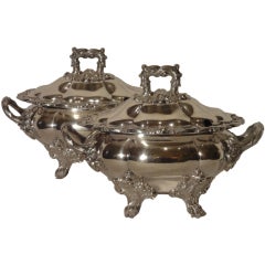 Pair Covered Sauce Tureens of Silverplate
