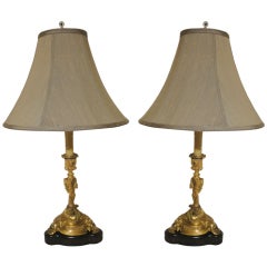 Pair of Bronze Doré Candlesticks now as Lamps
