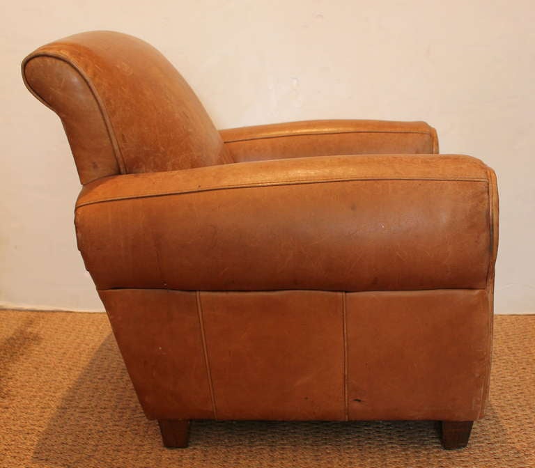Petite Leather Club Chair In Good Condition For Sale In Los Angeles, CA